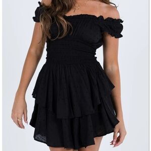 Princess Polly Black Ruffle Off the Shoulder Romper Sz 8